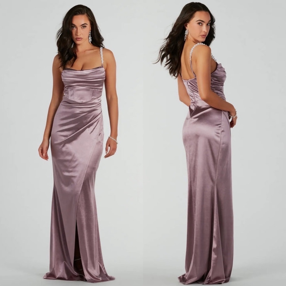 NEW Windsor Pearl Strap Satin Corset Mermaid Formal Dress